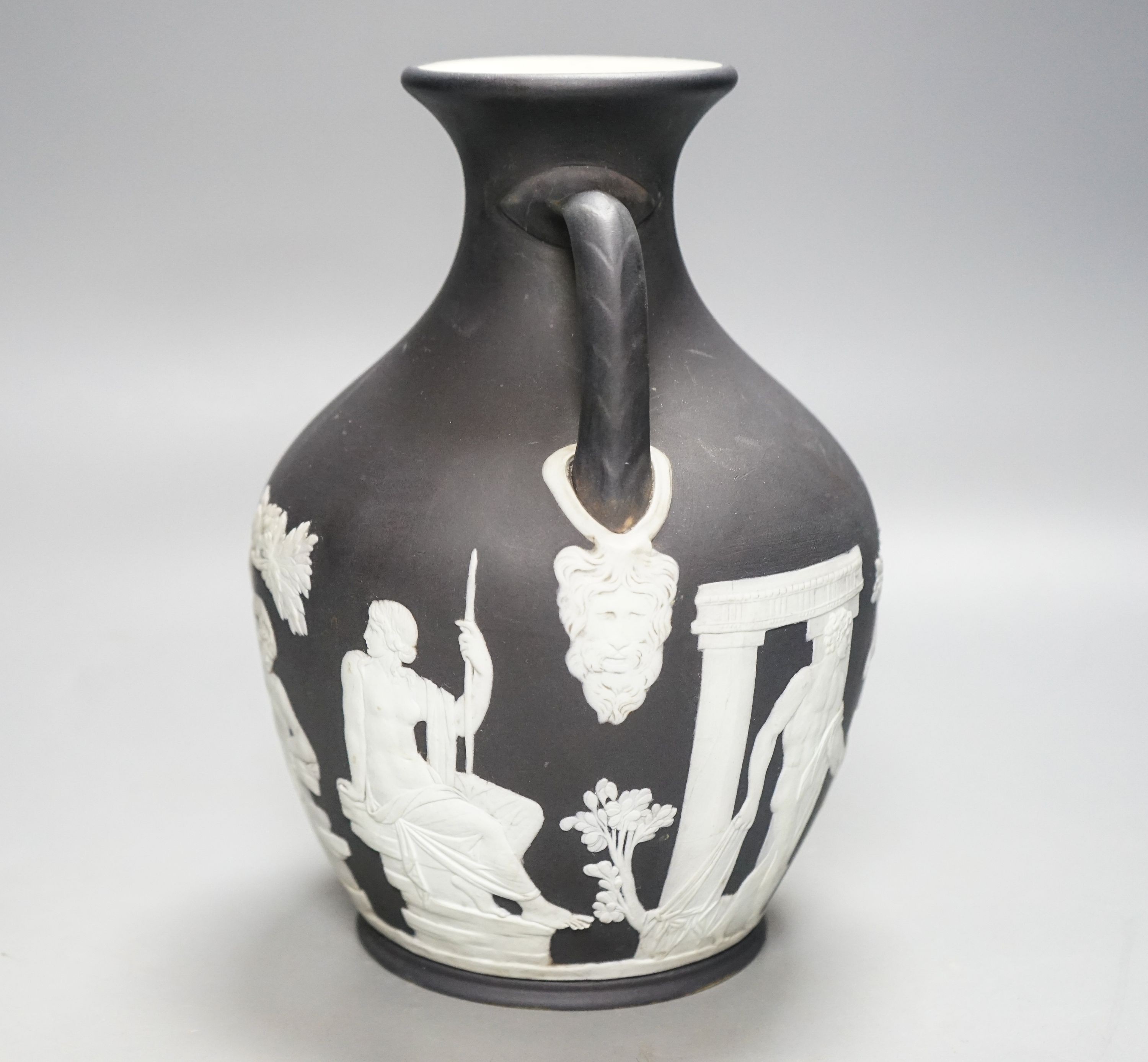A Wedgwood black Jasper ware copy of the Portland vase, first half 19th century, 20cm